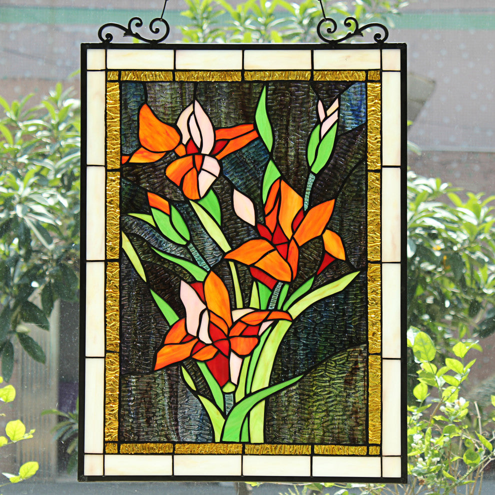 Orange Lily Floral Tiffany-Style Vertical Panel 24" Tall
