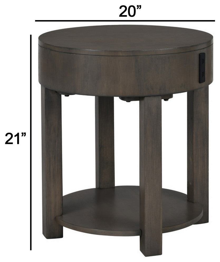 Benzara BM293167 Modern End Table With USB Ports and Shelf, Brown Wood