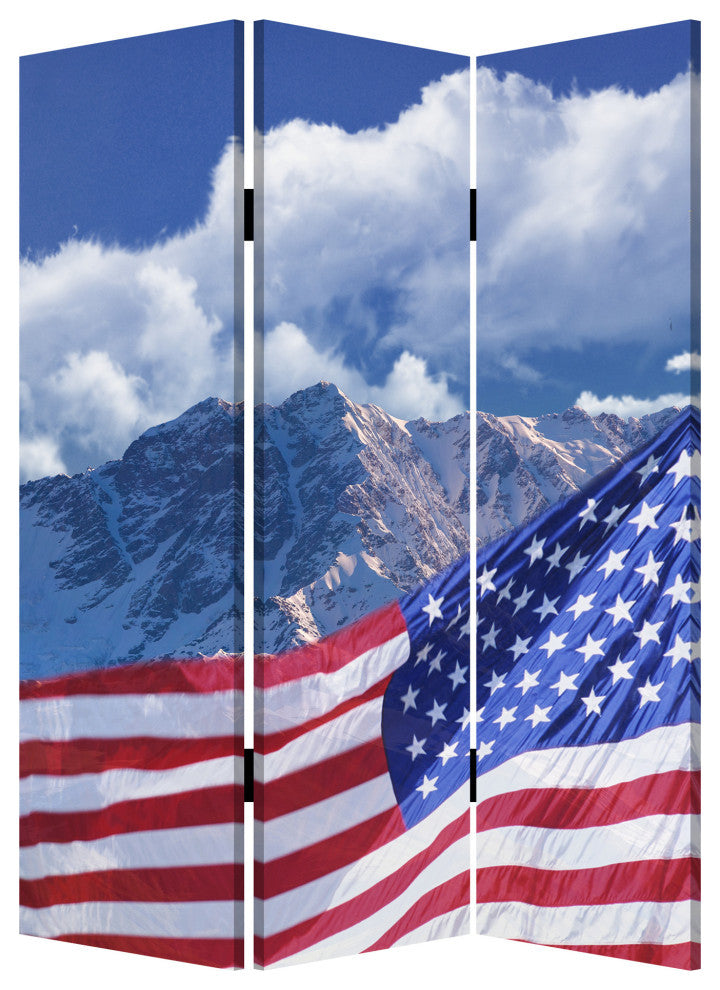 HomeRoots 1" x 48" x 72" Multi Color Wood Canvas Model American Flag Screen