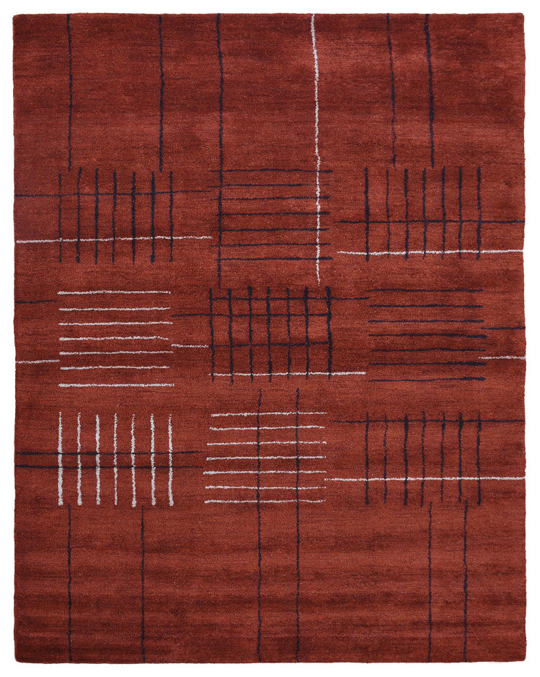 HAND KNOTTED LOOM SILK ECO-FRIENDLY AREA RUGS -5'x8', Rectangle, Rust, Geometric