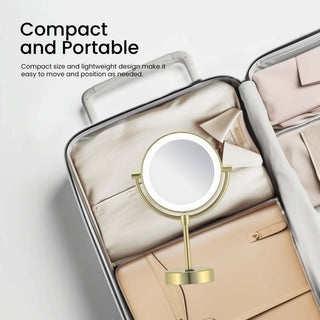 Circular LED Free Standing Magnifying Make Up Mirror, Brushed Gold