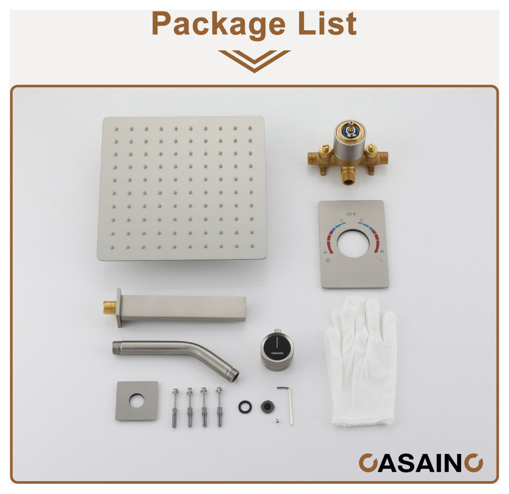 10inch Wall Mount Dual Function Rain Shower System with Tub Spout, Brushed Nickel