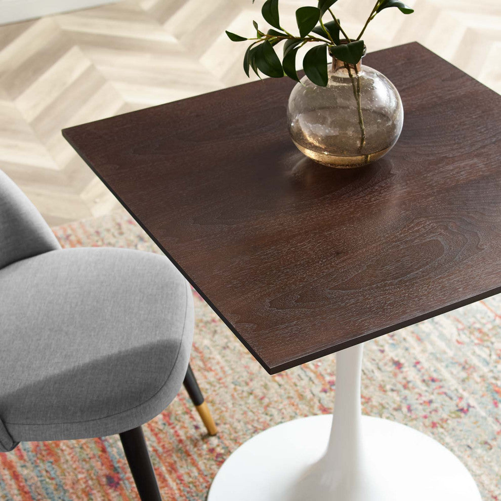 28" Dining Table, Square, White Walnut, Metal, Modern, Bistro Hospitality