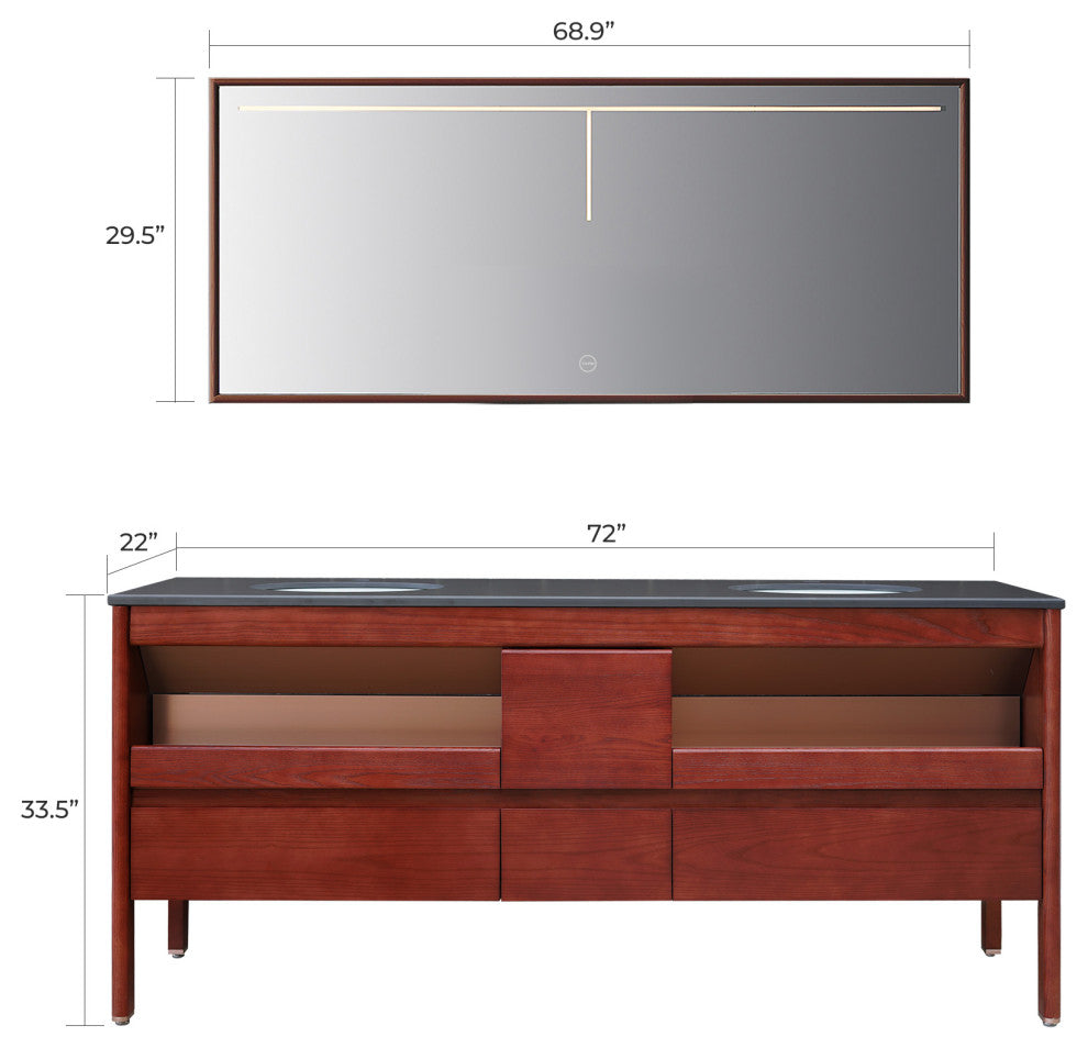 Freestanding Bath Vanity Set with Engineered Stone Top with Mirror, 72''