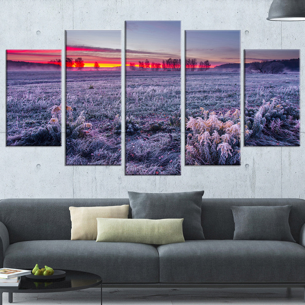 "Colorful Cold Frosty Morning" Landscape Print Wall Artwork, 5 Panels, 60"x32"