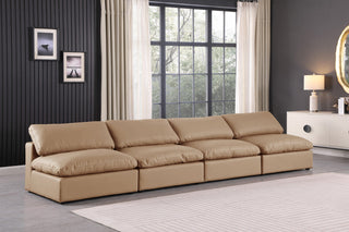 Comfy Upholstered Modular Sofa, Tan, 4-Piece: 4 Armless Chair, Vegan Leather