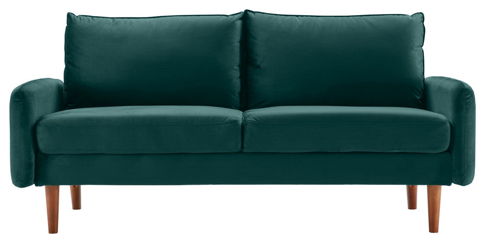 Teal Contemporary Velvet Sofa With Side Pockets
