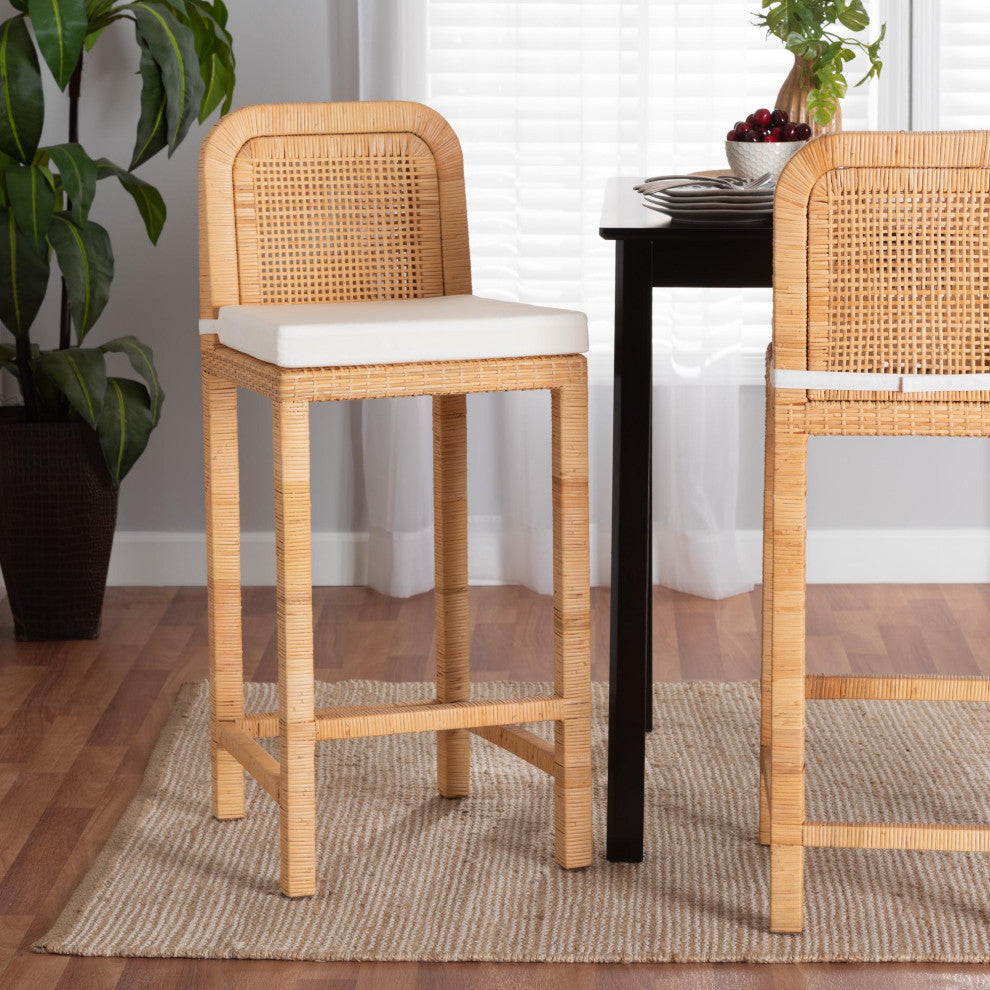 Sigurd Rattan and Mahogany, Bar Stool
