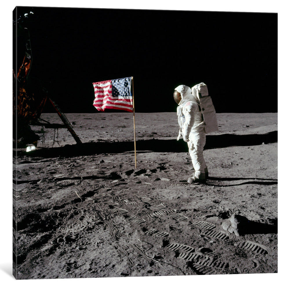 "Neil Armstrong Placing American Flag on the Moon" by NASA, Canvas Print, 12x12"