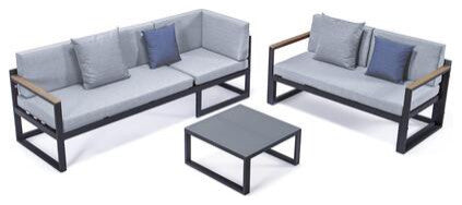 LeisureMod CSLBL-80LGR-BU Chelsea Sectional Headrest&Coffee Table Grey Cushions