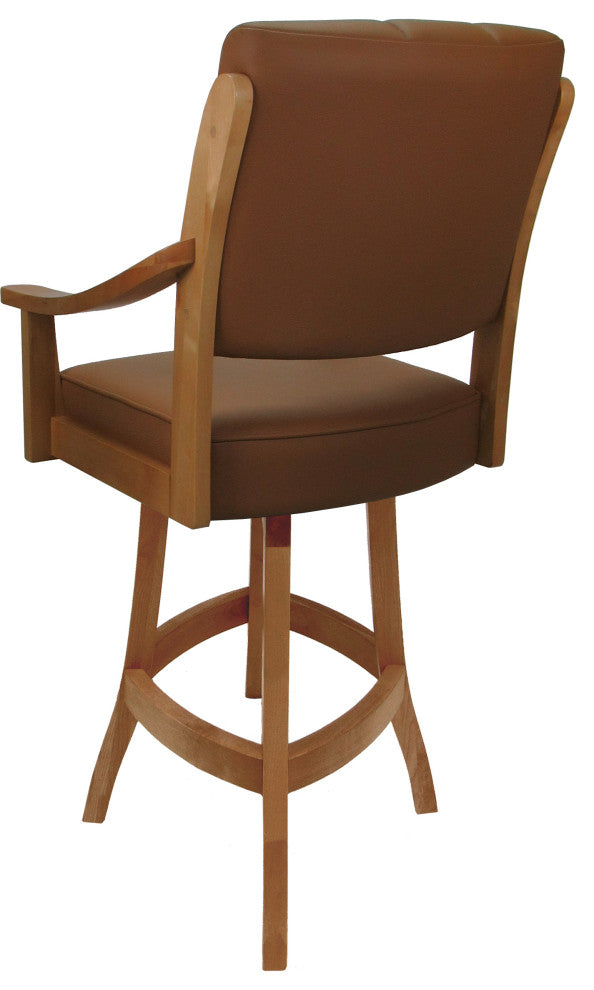 Leather Swivel Wood Bar Stool Casa on S-Base, Brown Leather on Honey, 26"