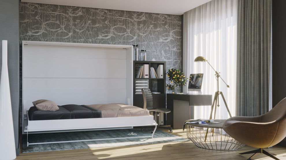 Invento Horizontal Murphy Bed With mattress 63 x 78.7 inch, White