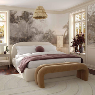 Bara Cream Textured Velvet Bed, Queen