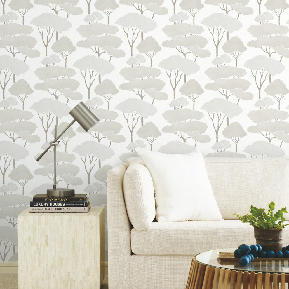 Umbrella Pines Peel and Stick Wallpaper, White