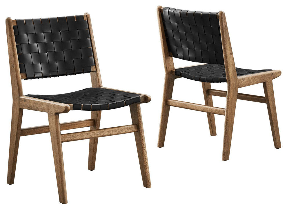 Saoirse Faux Leather Wood Dining Side Chair - Set of 2 - Walnut Black