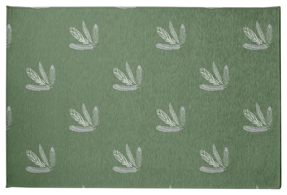 Feather Pattern Spring Chenille Rug, Muted Green, 2'x3'