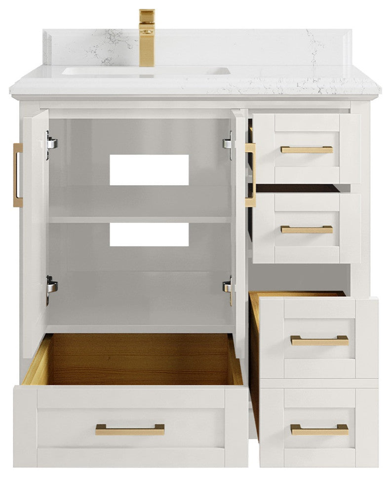 Boston 36" Left Offset Bath Vanity in Alabaster 1.5" Empira Quartz