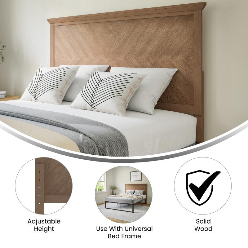 Fiona Herring Bone Wooden Adj. Headboard for Metal Bed Frames,Light Brown-Full