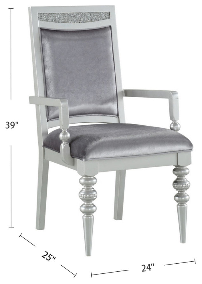 Set of 2 Upholstered Arm Chair, Silver/Platinum Finish