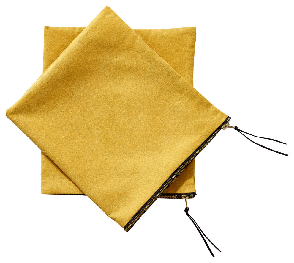 Suede Pillow Shell with Big Zipper, Lemon Curry, 20x20"