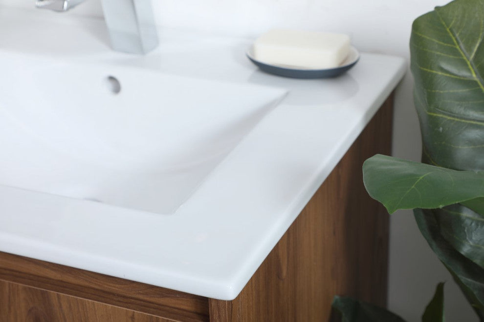 Single Bathroom Floating Vanity, Walnut Brown, 24"