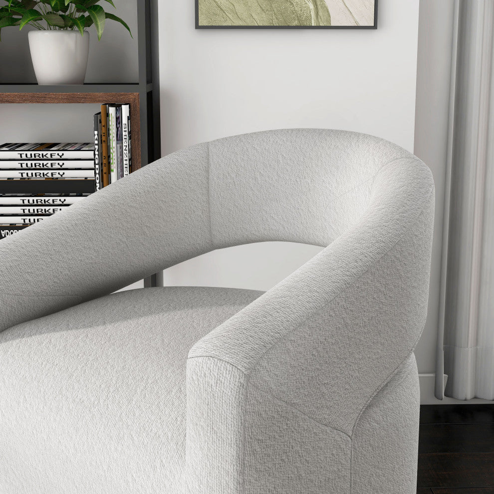 Mindy Boho Boucle Upholstered Swivel Accent Barrel Chair, White