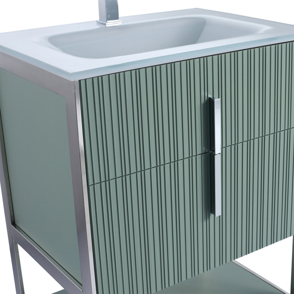 Serenity Bath Vanity, Mint Green, Chrome, White Glass Sink Top, 1-Hole