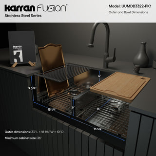 Karran Undermount 33-in Stainless Steel Double Bowl Workstation Kitchen Sink