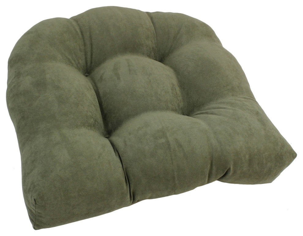 19" U-Shaped Micro Suede Tufted Dining Chair Cushion, Sage