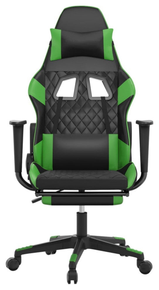 vidaXL Massage Gaming Chair With Footrest Black and Green Faux Leather