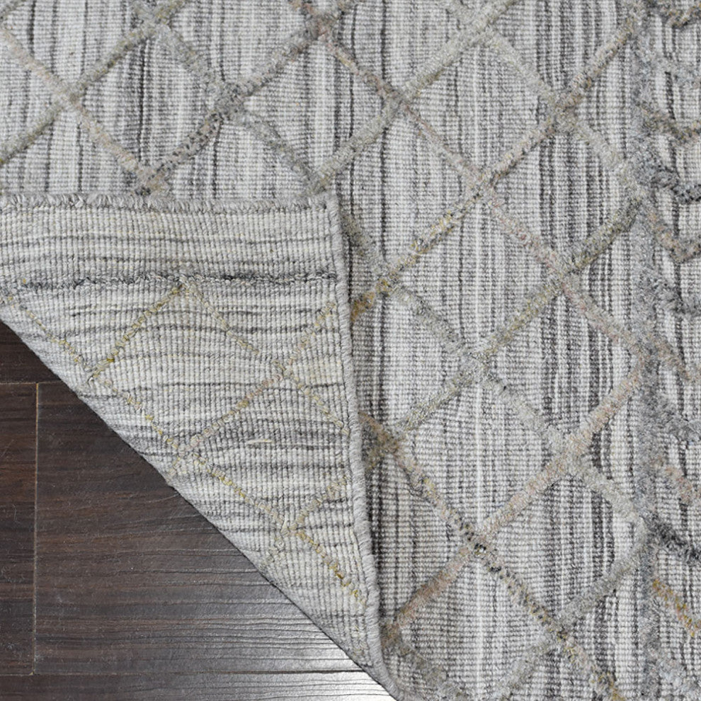 HAND WOVEN FLAT WEAVE KILIM POLYESTER AREA RUGS -Rectangle,Gray,Contemporary, [Runner] 2'6''x10'