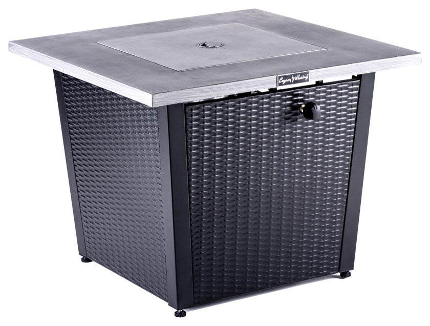 32" Square Fire Pit With Grey Brushing Table Top and Steel Wicker Base
