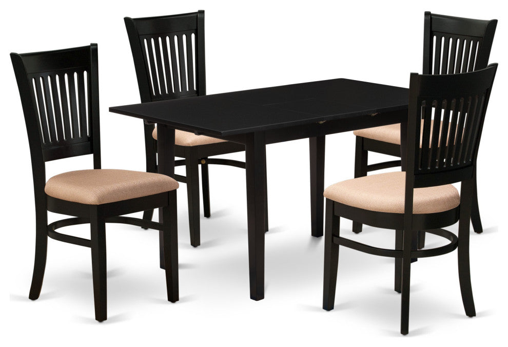 5-Pc Dinette Set 4 Dining Chairs, Butterfly Leaf Wood Dining Table, Black