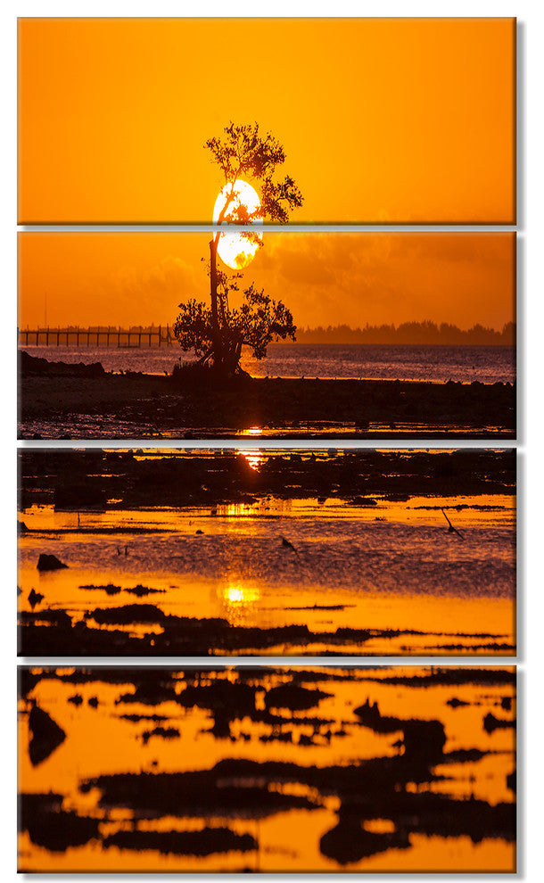 Lonely Mangrove in Florida Coast, Landscape Canvas Print, 28"x48", 4 Panels