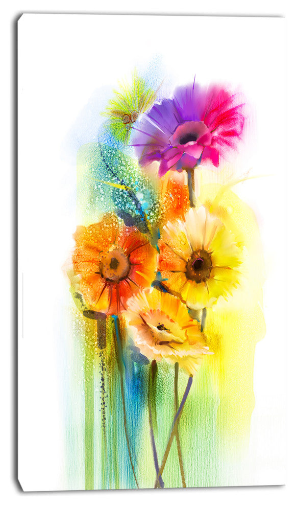 Yellow Orange Purple Gerbera Flowers, Large Floral Canvas Art Print, 16"x32"
