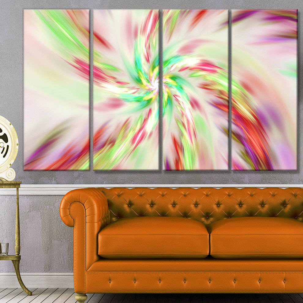 Exotic Multi Color Spiral Flower, Abstract Canvas Art Print, 48"x28", 4 Panels