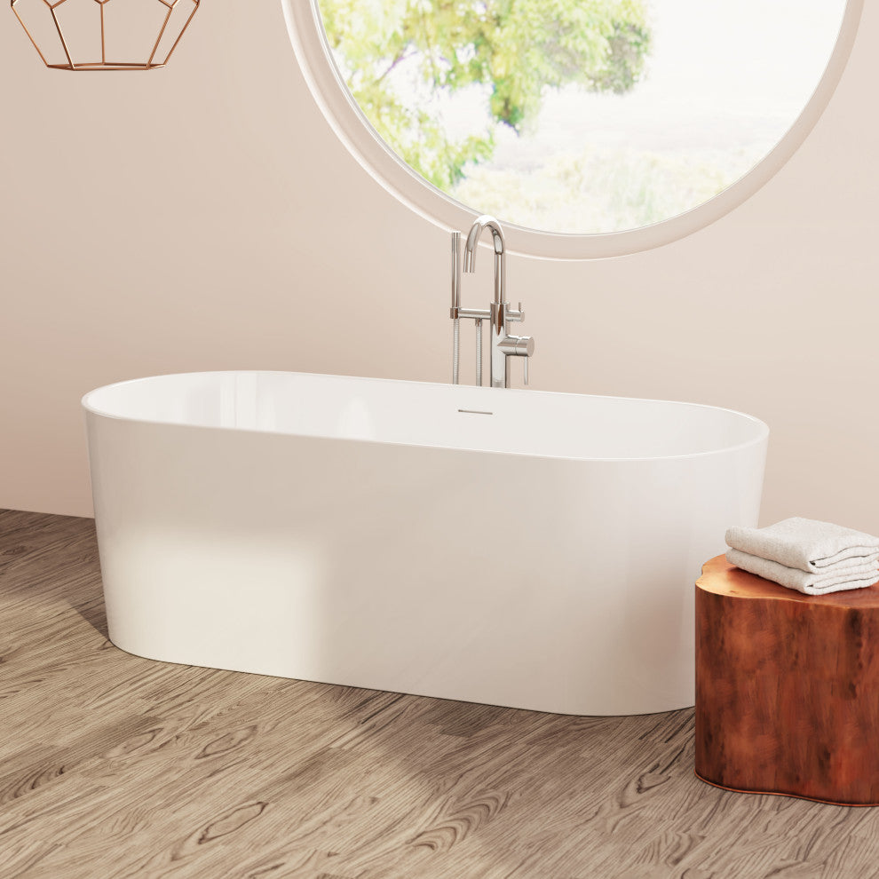 Perlato Andorra Freestanding Soaking Tub, White, 71"