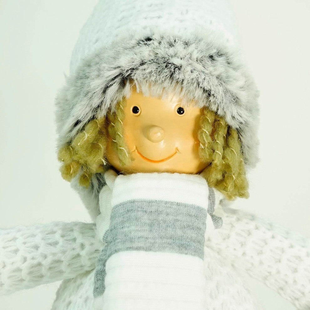 13" Decorative Gray and White Wintry Boy Christmas Table Top Figure