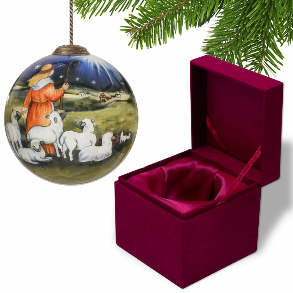 Shepherd Gazing Hand Painted Mouth Blown Glass Ornament