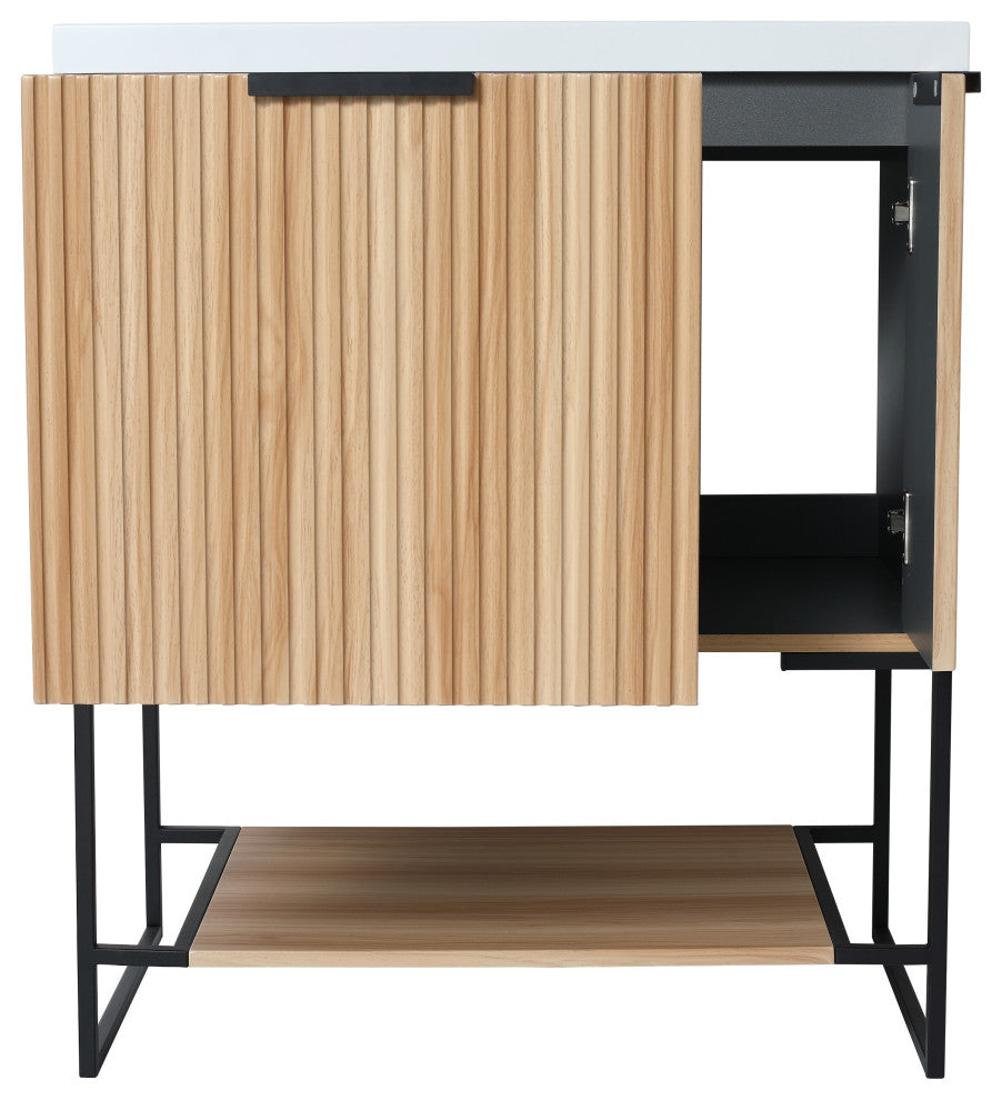 BNK Freestanding Raised Grain Bathroom Vanity With Resin Basin, Maple, 30"