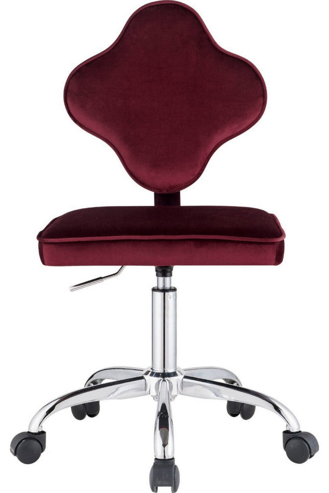 Benzara BM250204 Office Chair With Leaf Shape Back and Metal Star base, Red