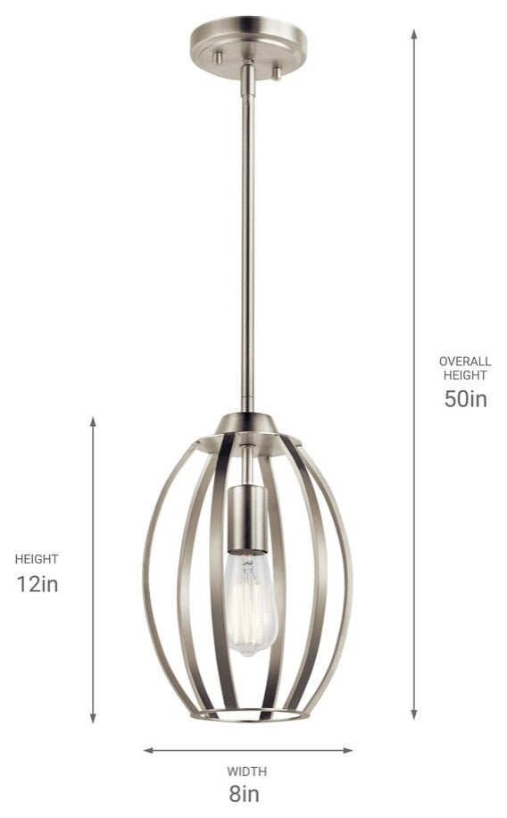 Kichler Tao 1 Light Pendant, Brushed Nickel