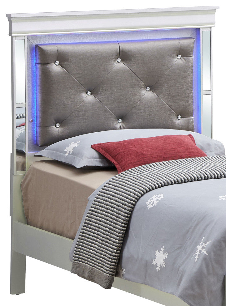 Verona LED Panel Bedframe, Silver Champagne, Full