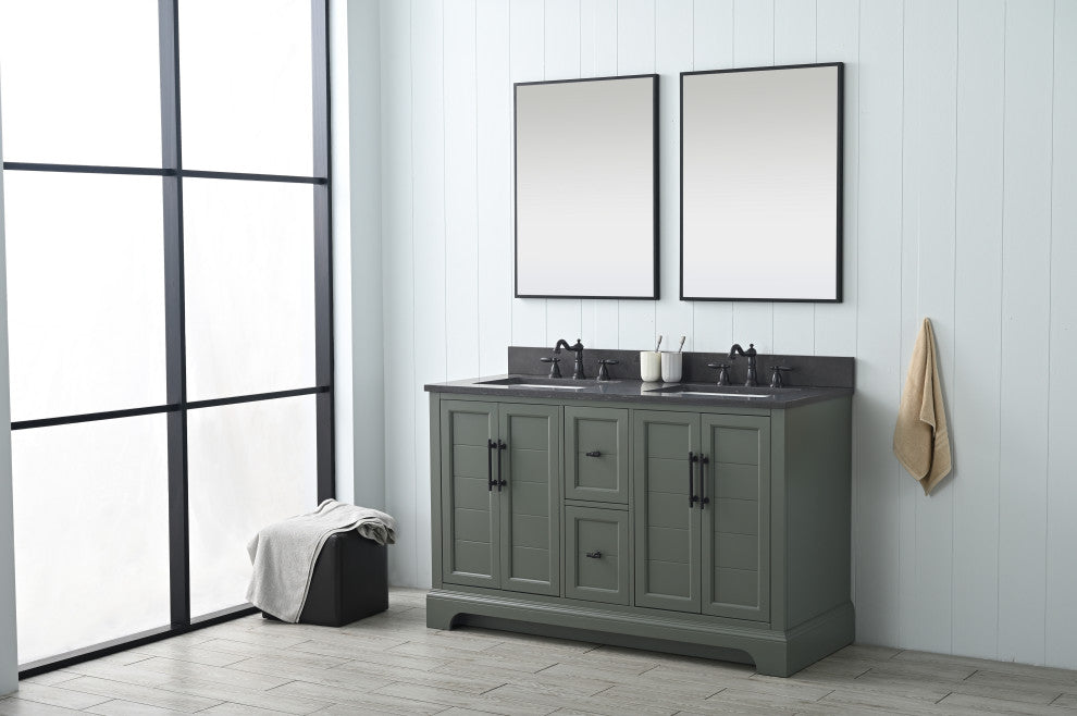Vanity Art Bathroom Vanity With Sink & Top, Vintage Green, 54" (Double Sink), Black Stone