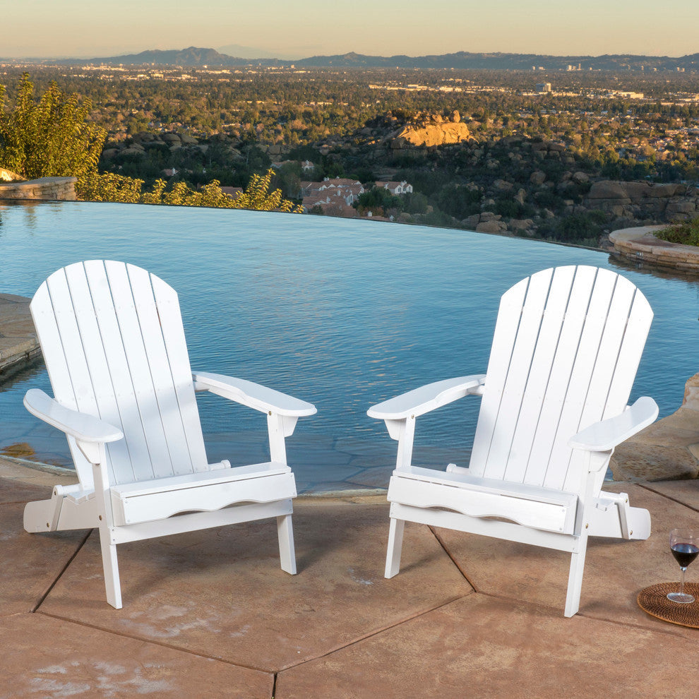 GDF Studio Milan Outdoor Rustic Acacia Wood Folding Adirondack Chair, Set of 2, White
