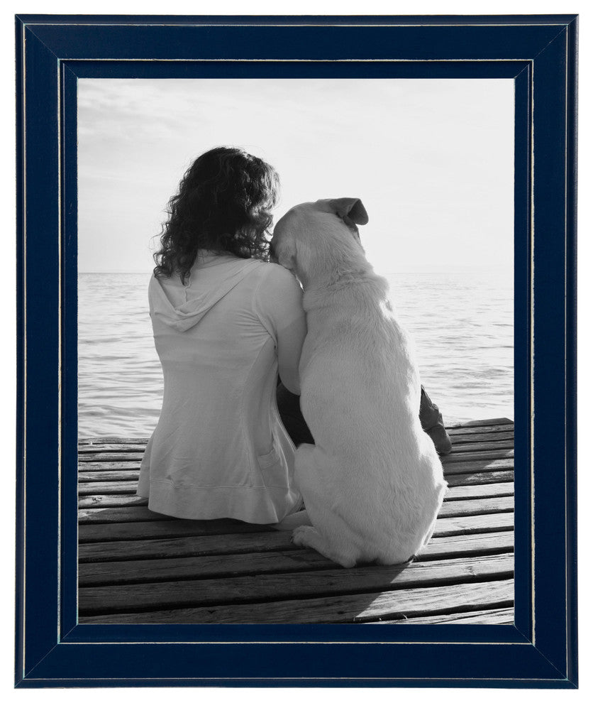 Kieva Solid Wood Picture Frame Set, Black 4x6, Distressed Navy Blue, 8x10