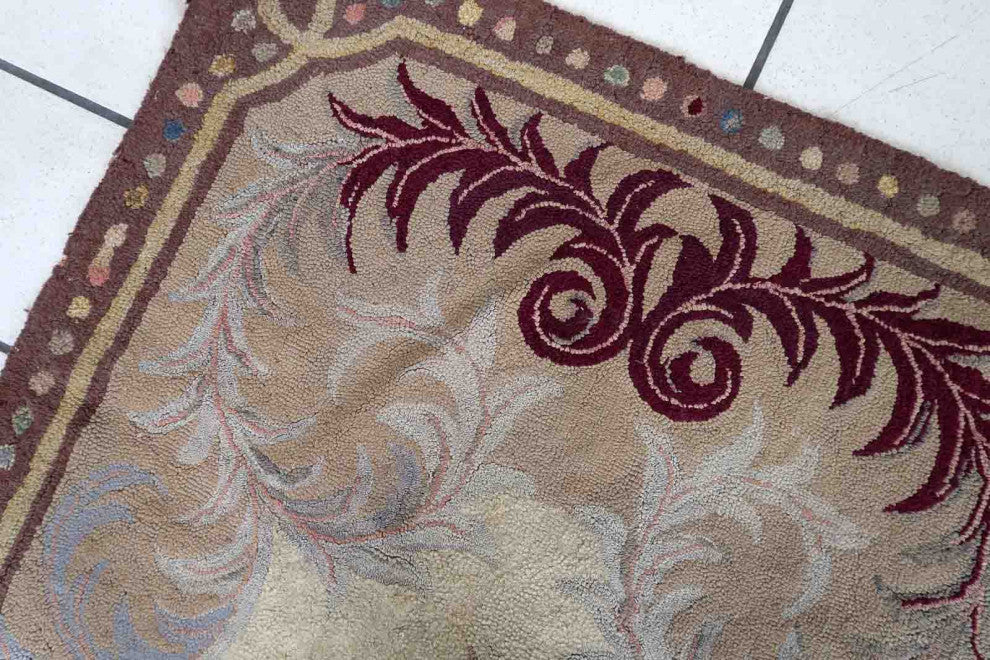 Handmade Antique American Hooked Rug 2.7'x5', 84cmx154cm 1880s