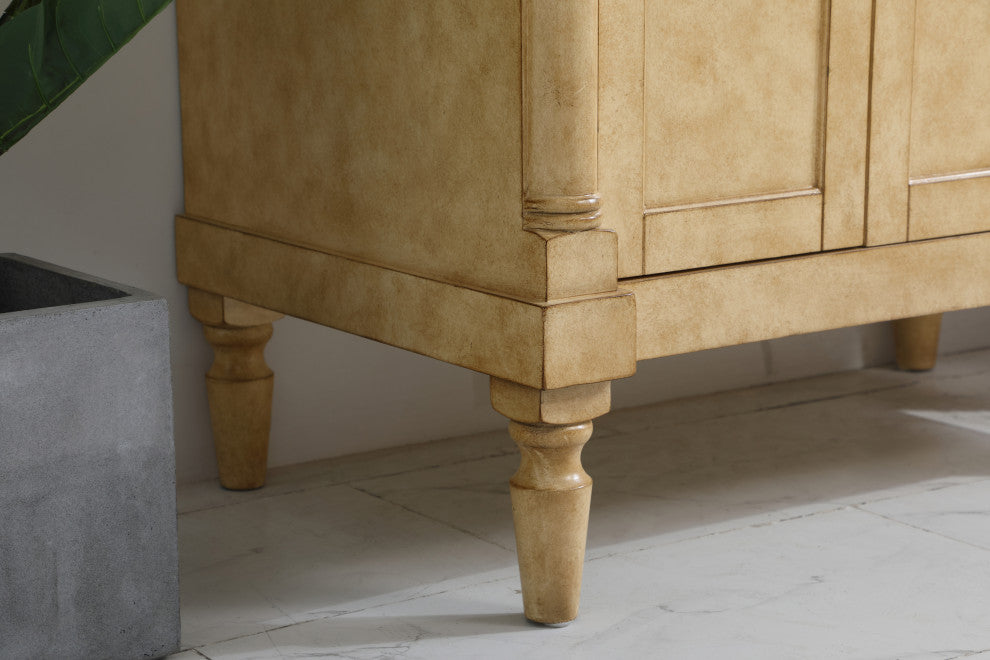 36" Single Bathroom Vanity, Antique Beige With Ivory White Engineered Marble