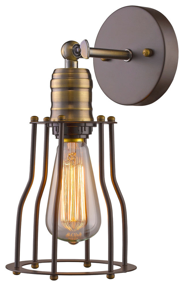 CHARLES Industrial-style 1 Light Rubbed Bronze Wall Sconce 6inches Wide