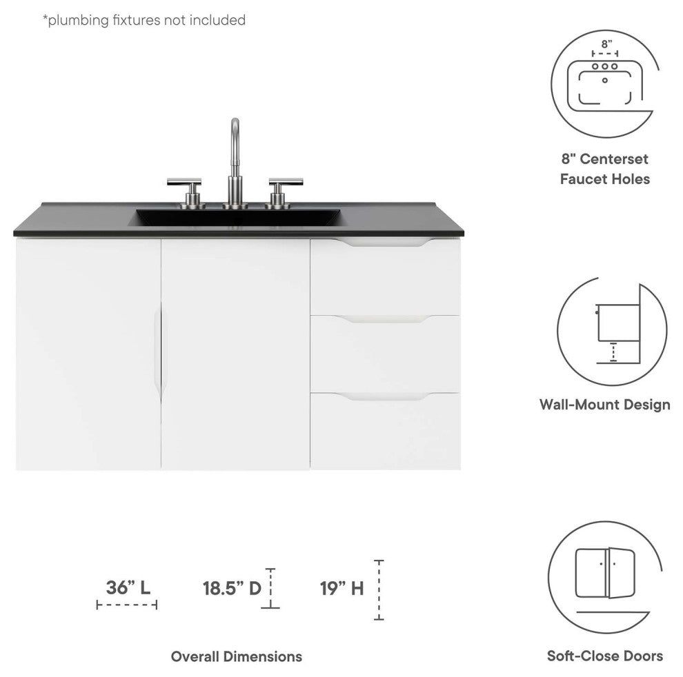 Sink Vanity Cabinet, Black White, Ceramic, Melamine, Modern, Hotel Bathroom